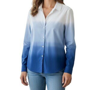 BEACH LUNCH LOUNGE Blue & White Variegated Long Sleeve Button Blouse - Petite S…